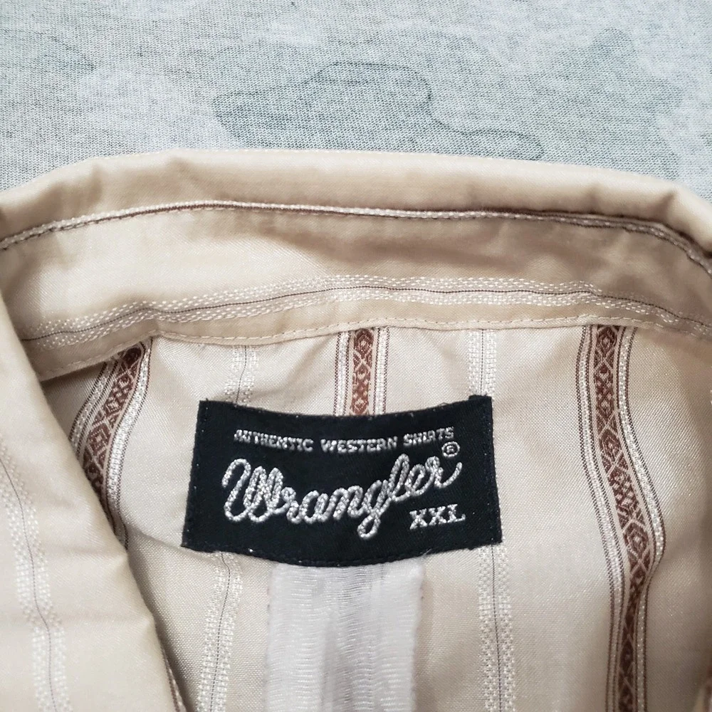 Wrangler Western Shirt Mens 2XL Tan Pearl Snap Long Sleeve Rodeo Ranch Cowboy